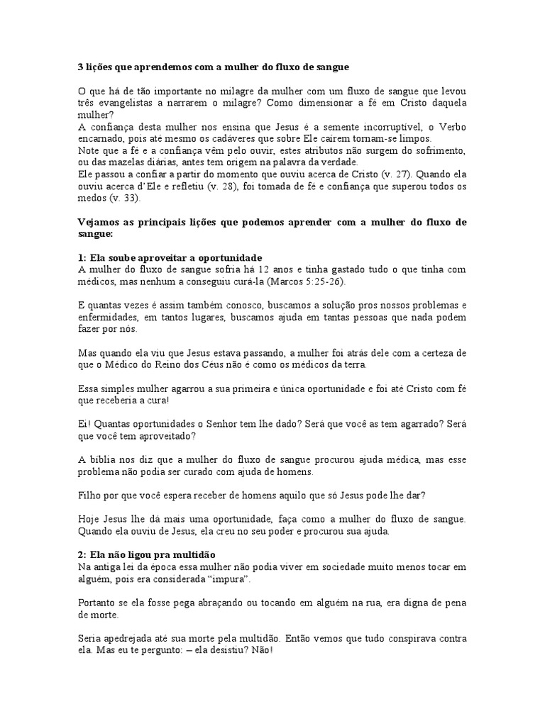 pregação sobre a fé da mulher do fluxo de sangue