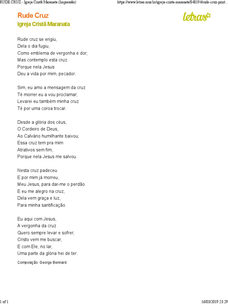 história do hino a mensagem da cruz