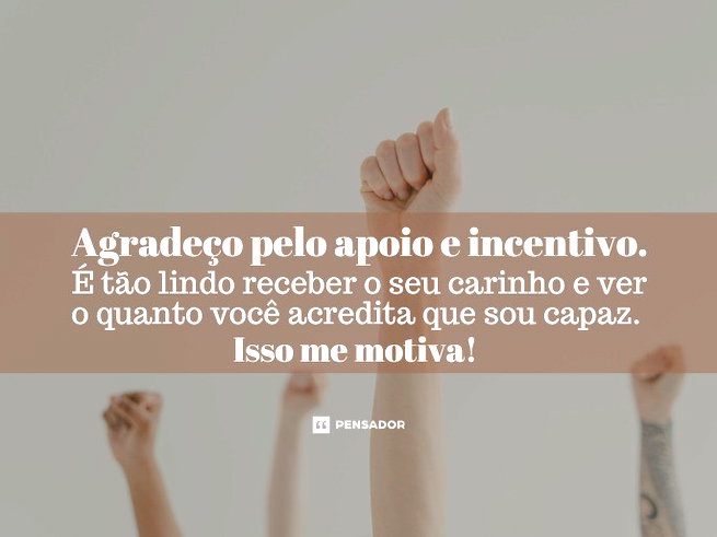 agradecimento por suporte e confiança