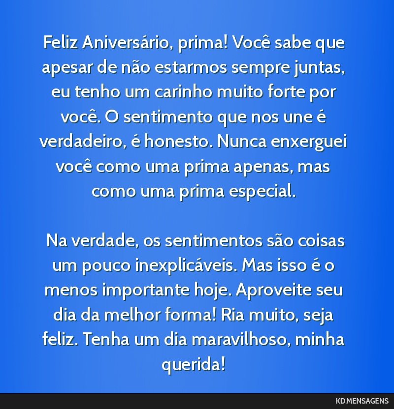 mensagem de aniversário para prima mais nova