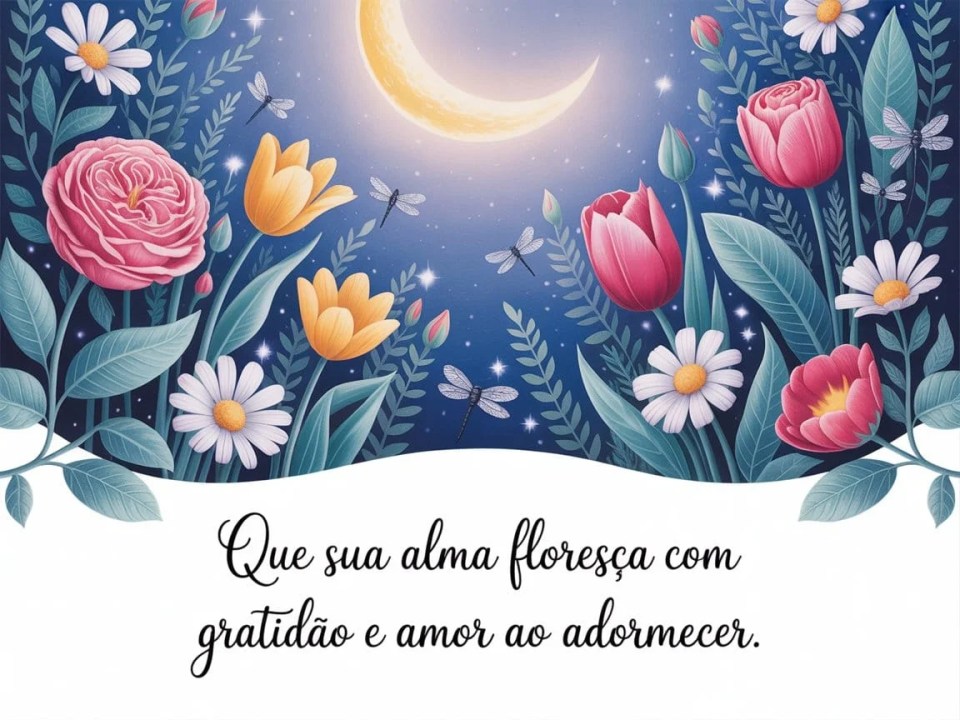 mensagem de boa noite com flores e paz