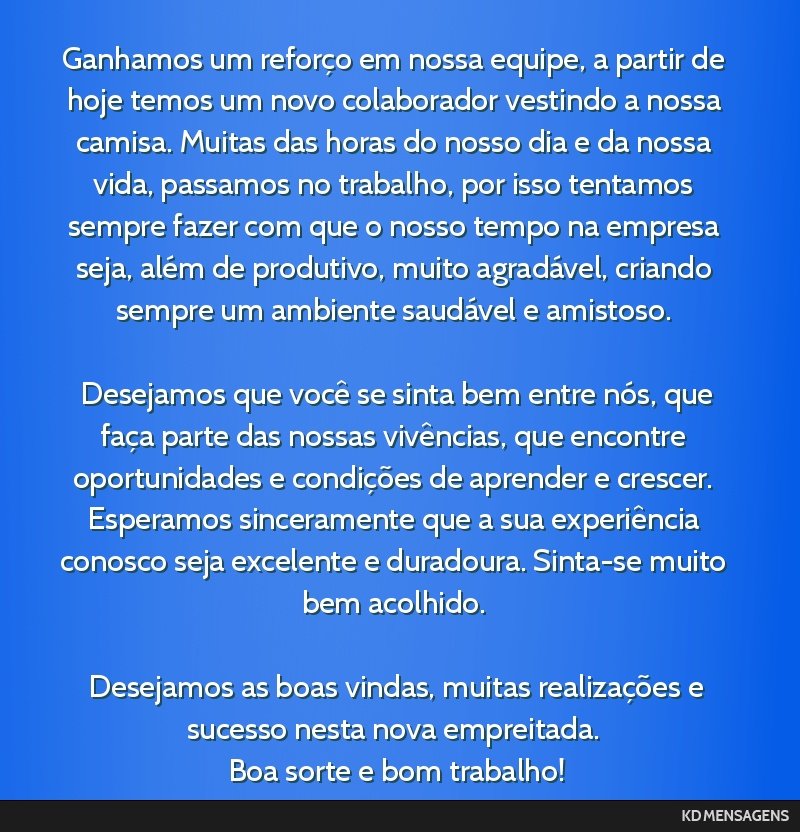 recepção de novos colaboradores