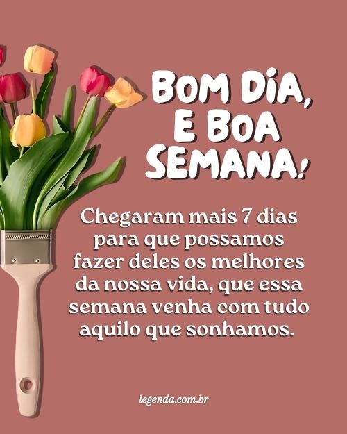 5 ideias de títulos:
1. As Melhores Mensagens de Bom Dia e Boa Semana para Inspirar seu Dia
2. Comece a Semana com o Pé Direito: Frases Religiosas e Abençoadas
3. Mensagens Curtas e Carinhosas para Desejar uma Ótima Semana
4. Dicas de Ouro: Como Enviar Mensagens de Bom Dia e Boa Semana que Encantam
5. Encontre Inspiração no Pinterest: Ideias Criativas para Mensagens de Boa Semana