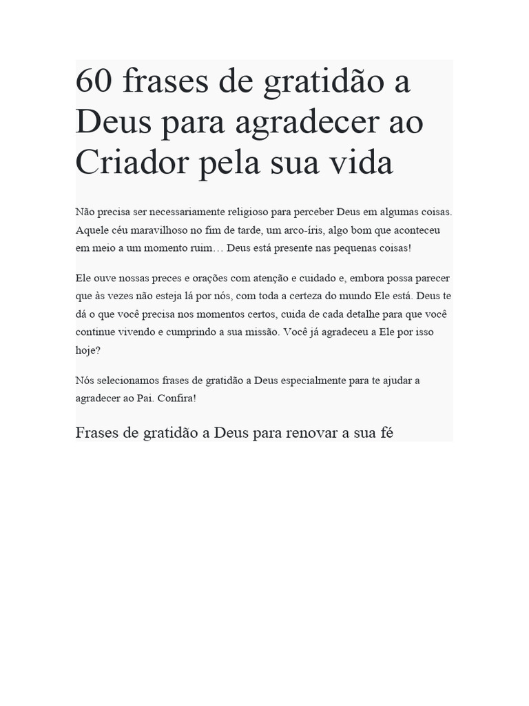 mensagem de gratidão a deus