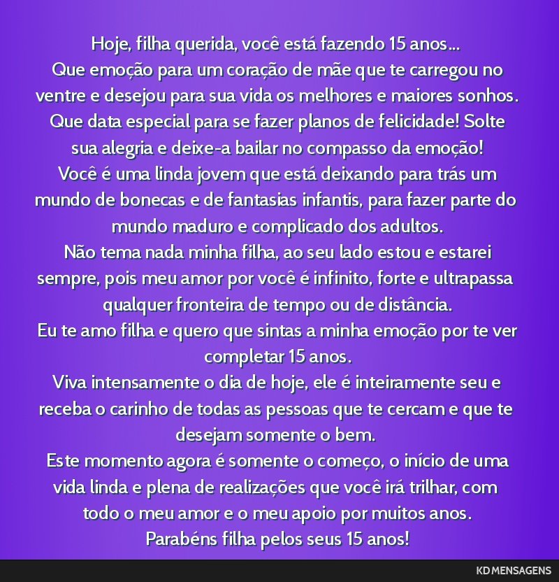 homenagem de mãe para filha debutante