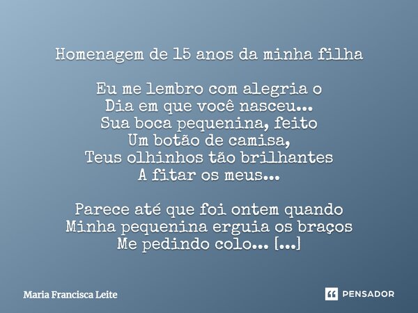 declaração de amor mãe para filha 15 anos