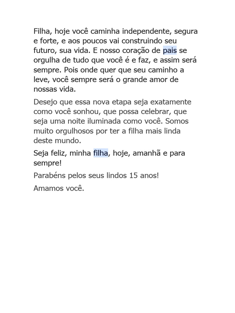 homenagem de mãe para filha debutante