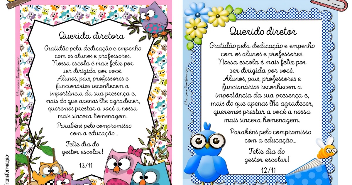 cartão dia do diretor escolar