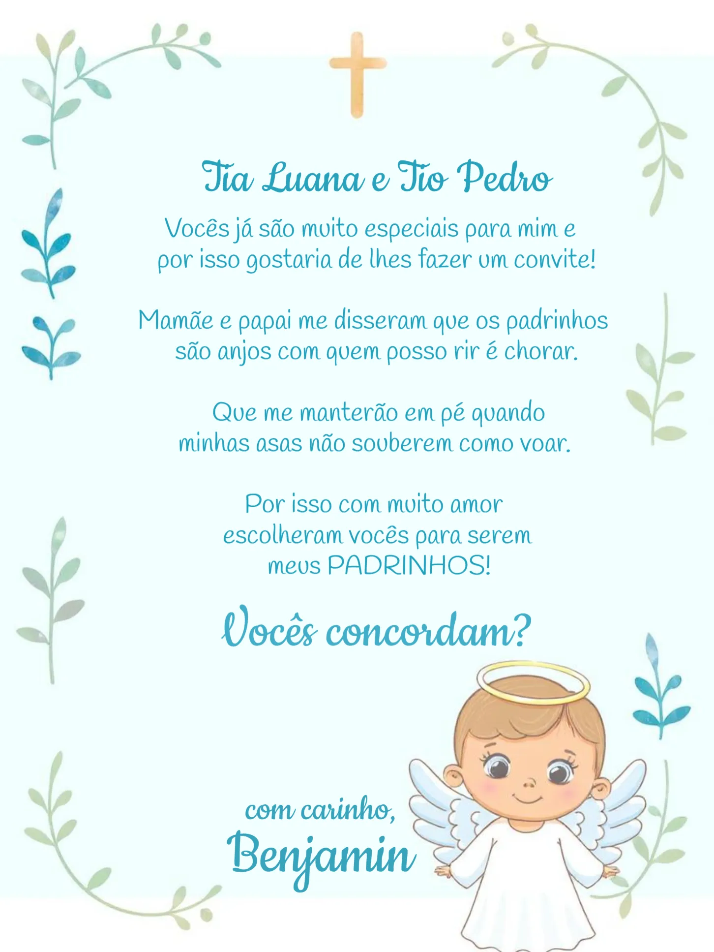 o que escrever no convite para padrinhos de batismo