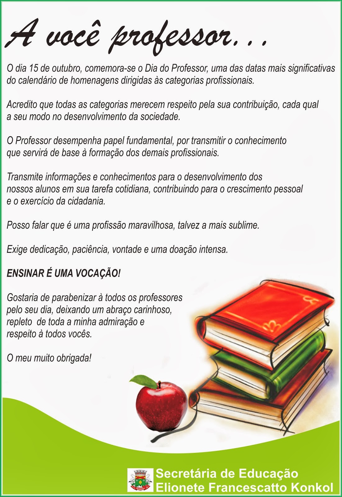 mensagem para professora de educação infantil