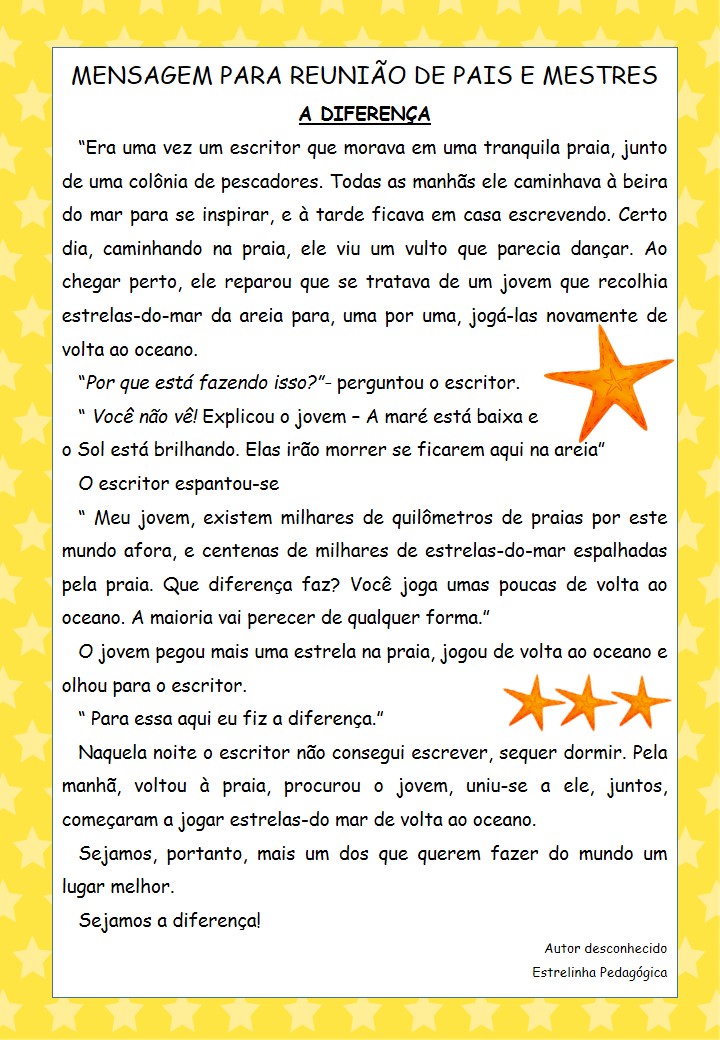 mensagem de abertura reunião de pais