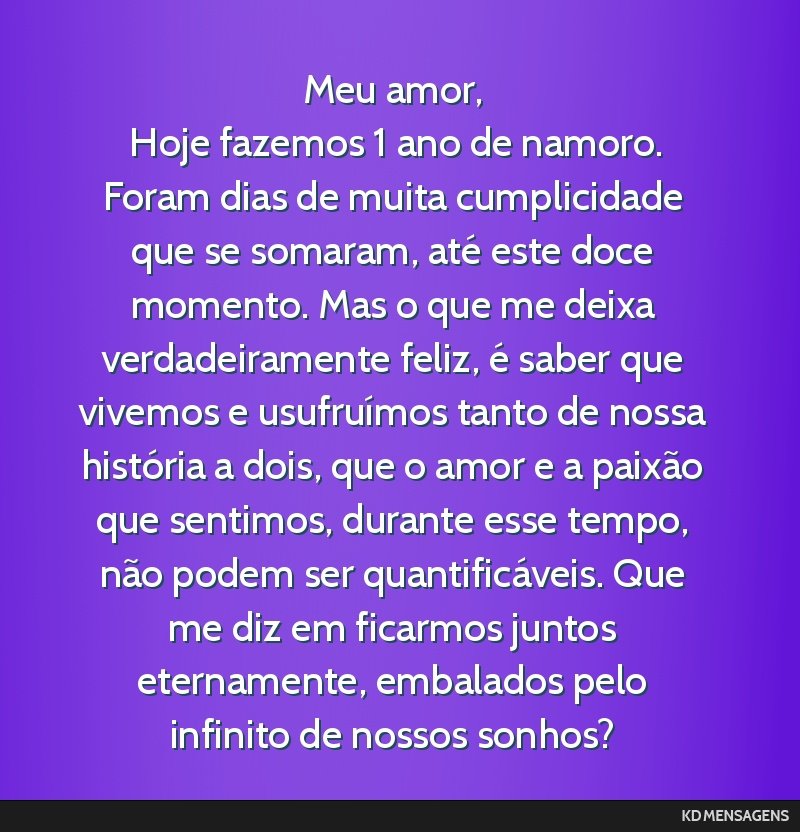 mensagem 1 ano namoro para namorado