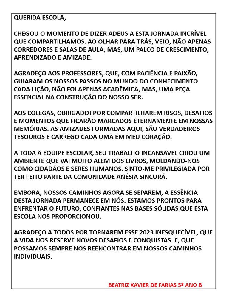 cartas de agradecimento para educadores
