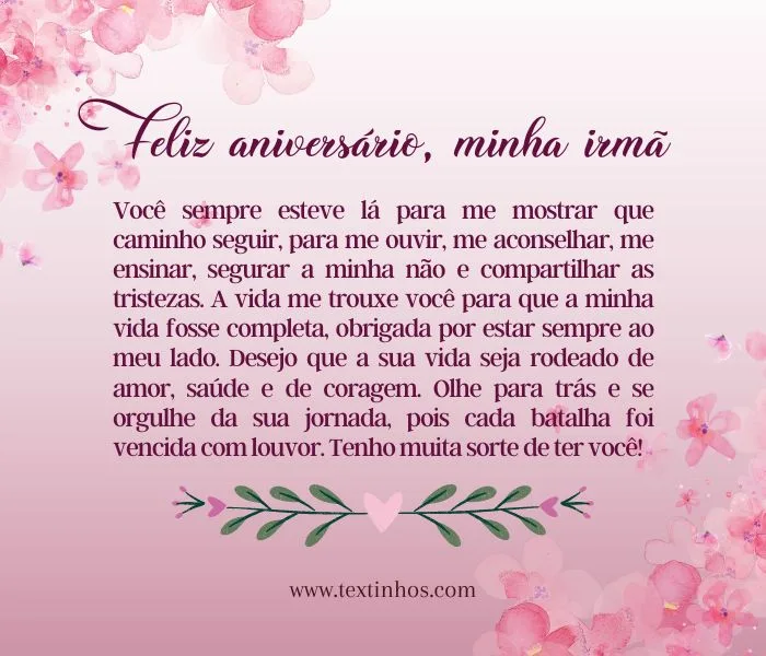 mensagem carinhosa para irmã
