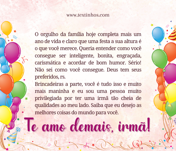 mensagem para irmãzinha