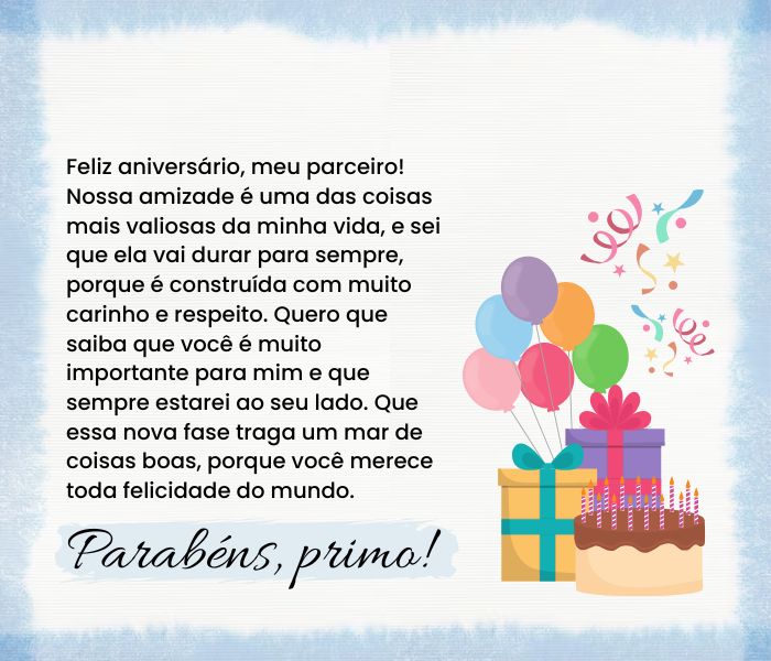 cartão de aniversário para primo personalizado