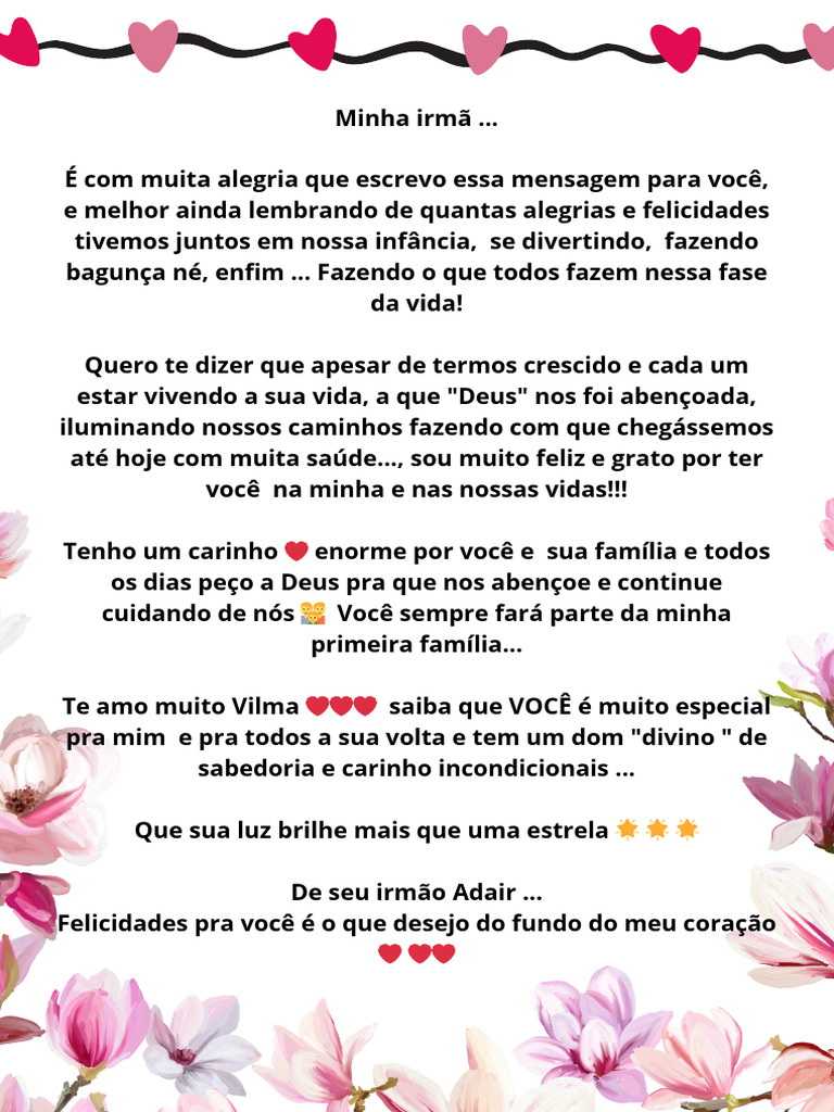 mensagem de aniversário para irmã
