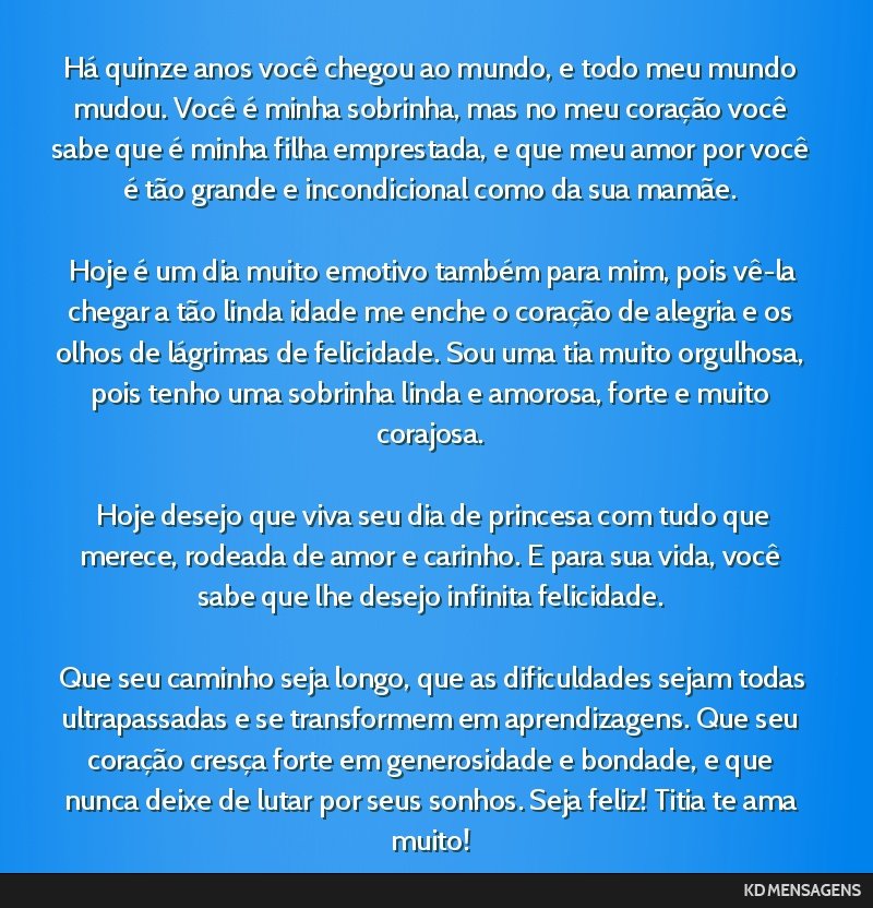 texto aniversário 15 anos sobrinha