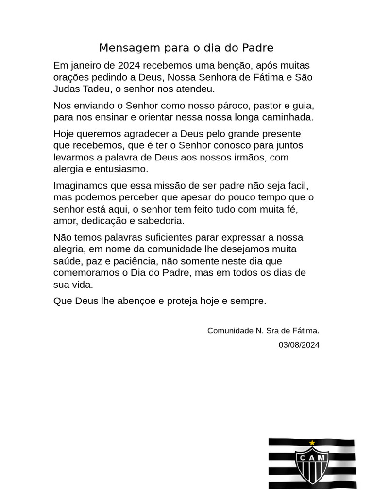 cartão de agradecimento para padre