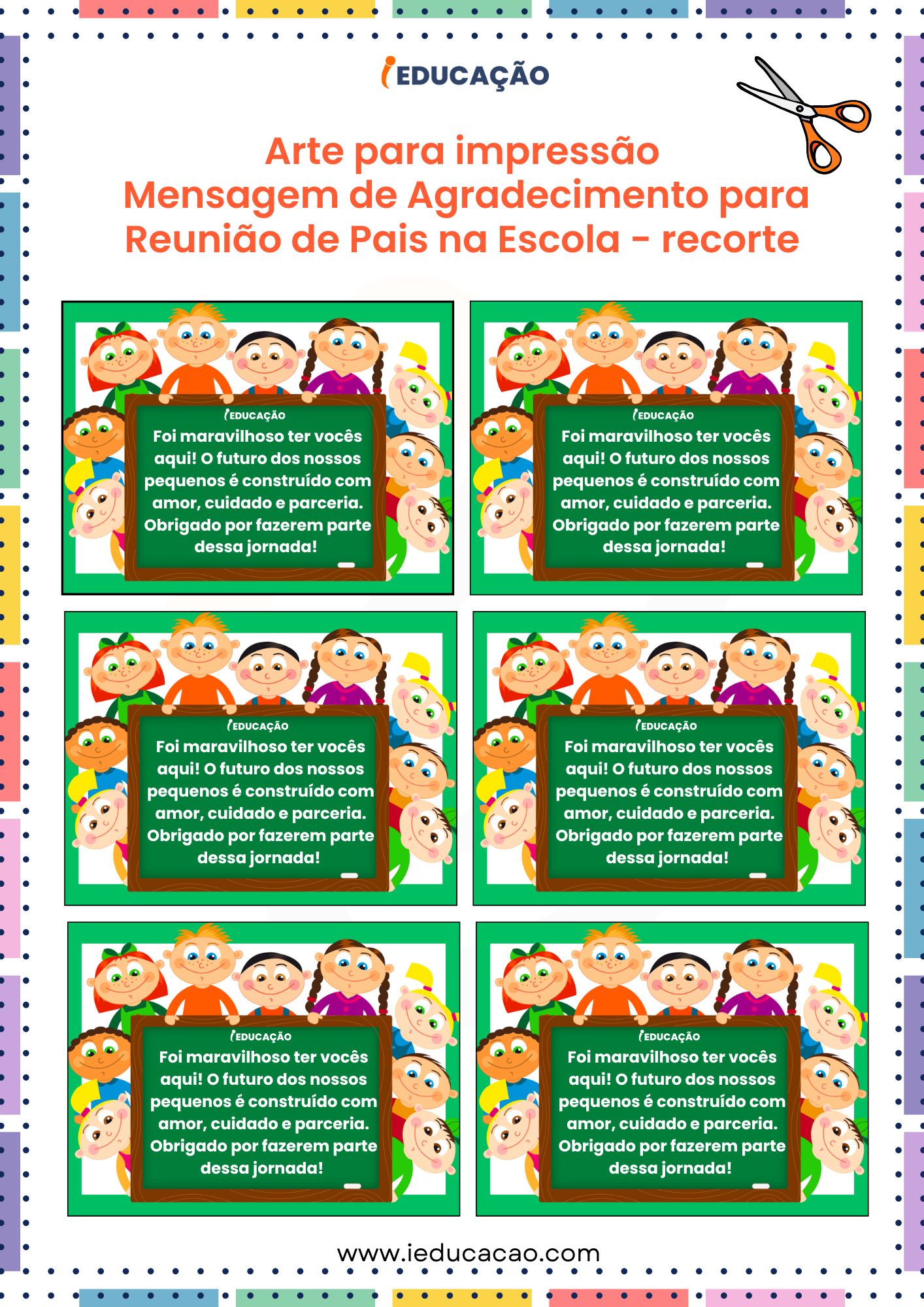 lembrancinha reunião de pais com mensagem